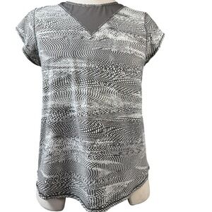 Lululemon Shirt Womens 10 Gray Mesh Back V Neck Patterned Athletic Workout Top